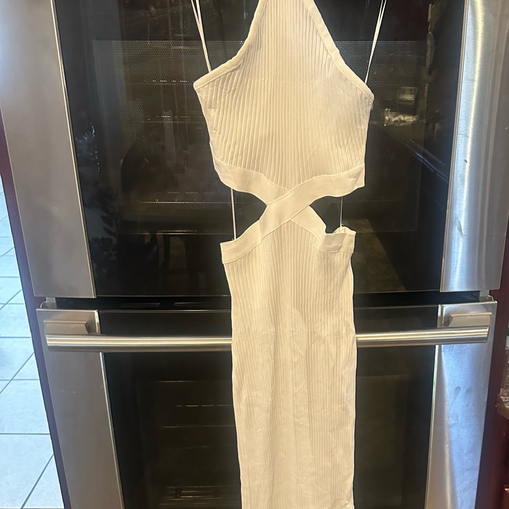 Zara Ribbed Cutout Midi Dress - white